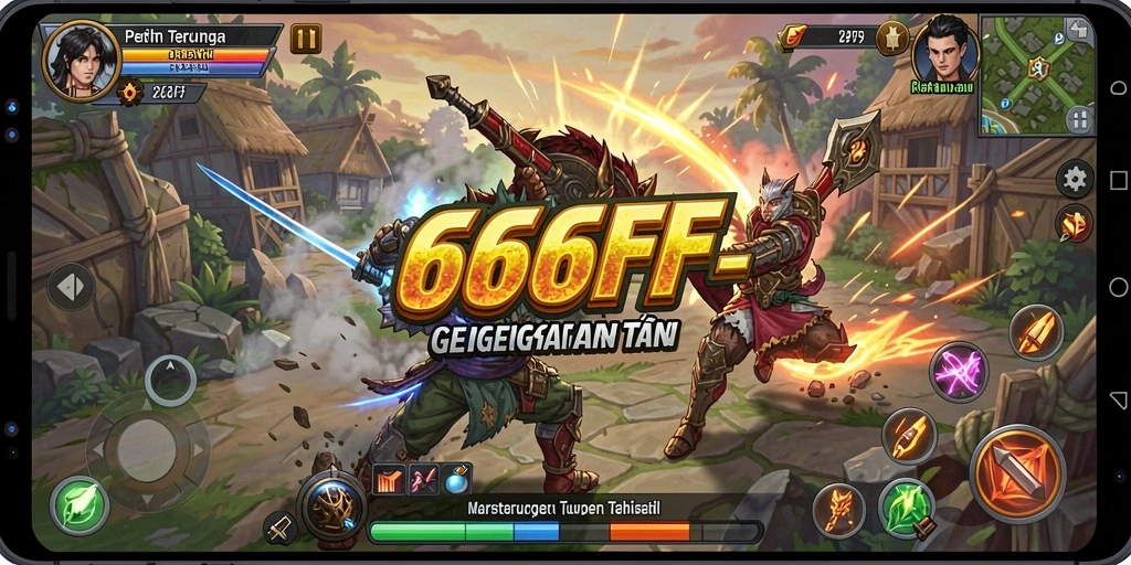 Tangkapan layar menampilkan aksi pertarungan seru dalam 666FF.