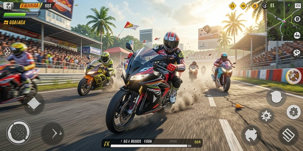 Tampilan menarik dari gameplay balapan motor 66K.