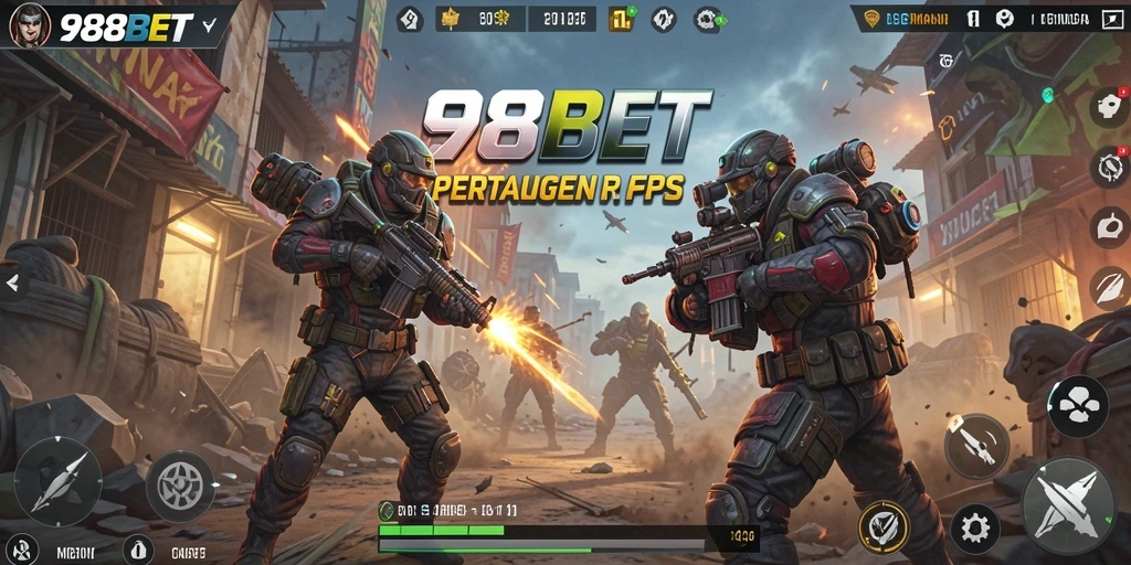 Screenshot gameplay 988BET yang menampilkan aksi pertempuran FPS intens.