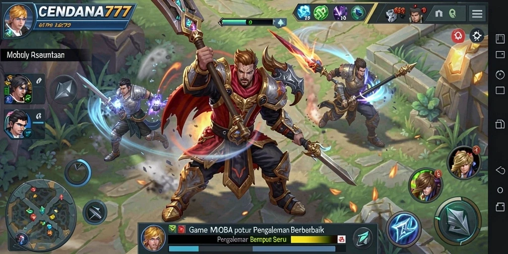 Screenshot CENDANA777 menampilkan pertarungan seru antara karakter di arena MOBA.