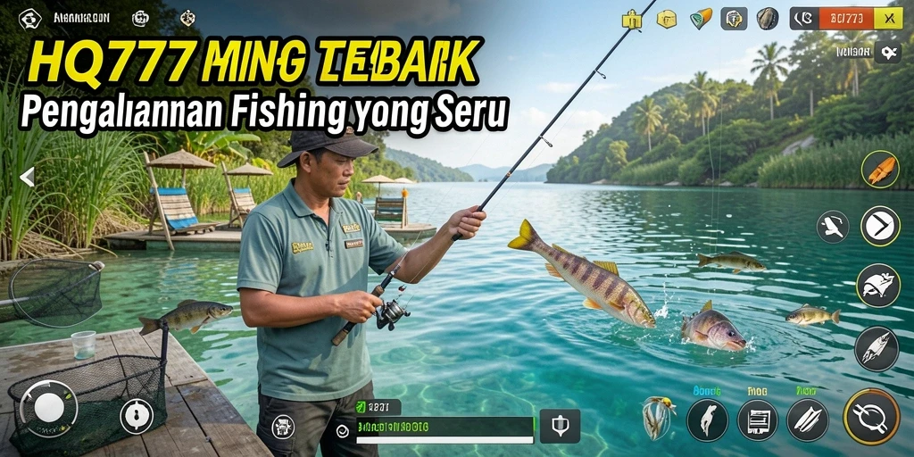 Gameplay memancing seru di HQ777 yang menampilkan keindahan alam.