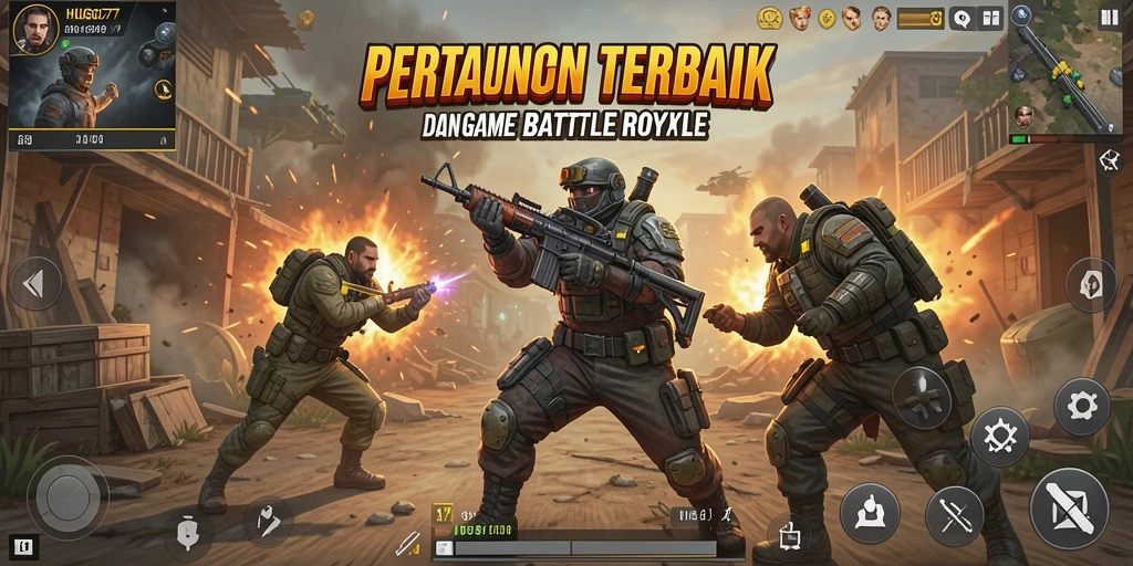 Tampilan gameplay HUGO77 yang mendebarkan di medan tempur Battle Royale.