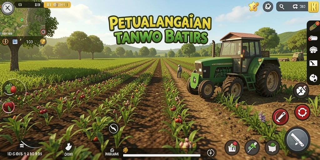 Tampilan gameplay ID678 yang menampilkan ladang dan hewan ternak.