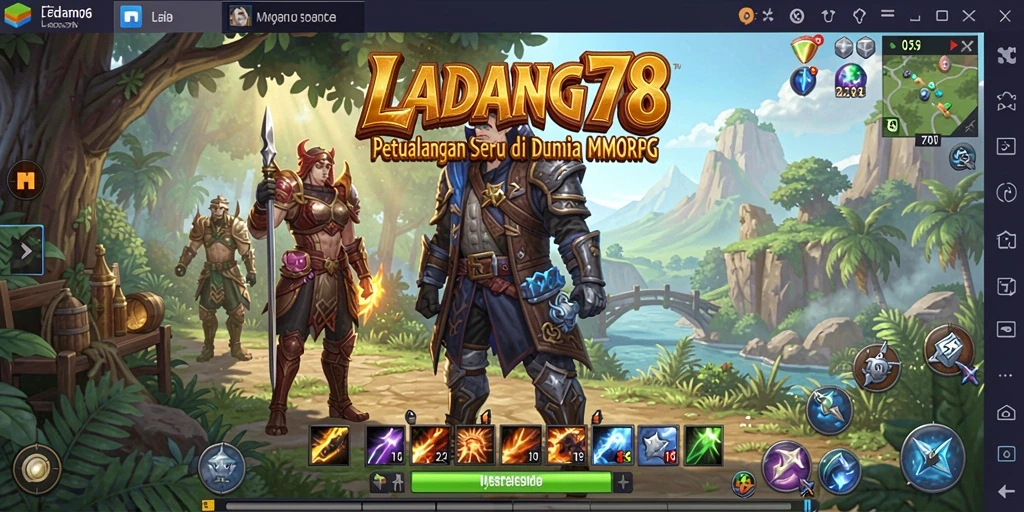 Tangkapan layar utama LADANG78 menampilkan pertarungan epik dalam dunia MMORPG.