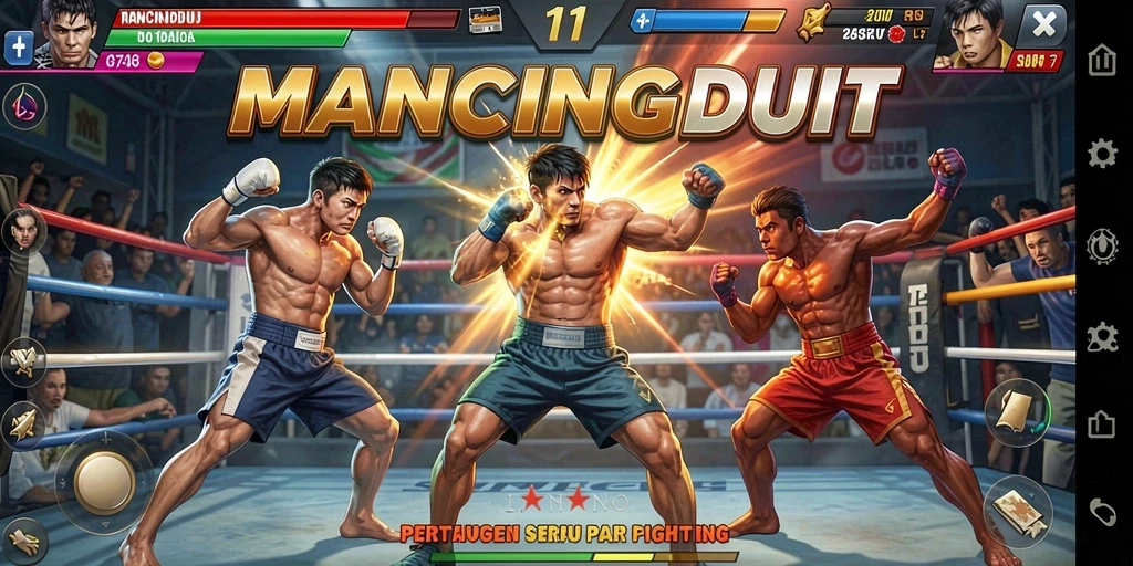 Tampilan gameplay menegangkan di MANCINGDUIT saat bertarung melawan lawan.