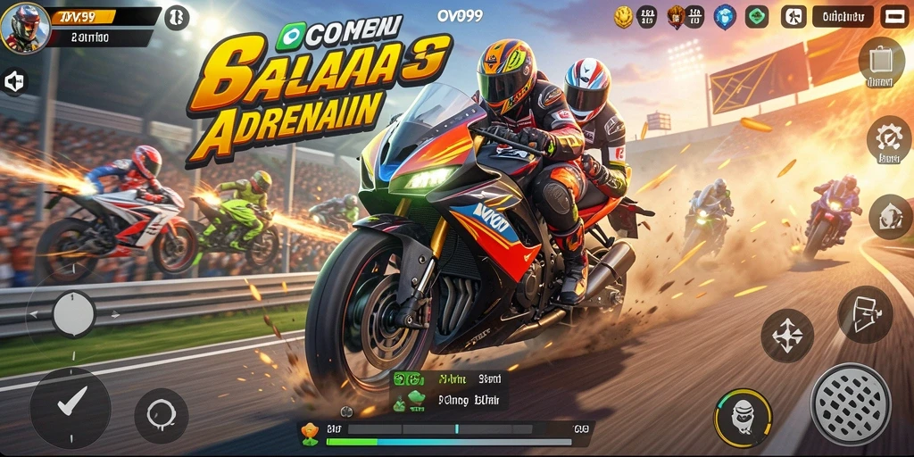 Tampilan gameplay OVO99 yang mendebarkan di trek balapan.