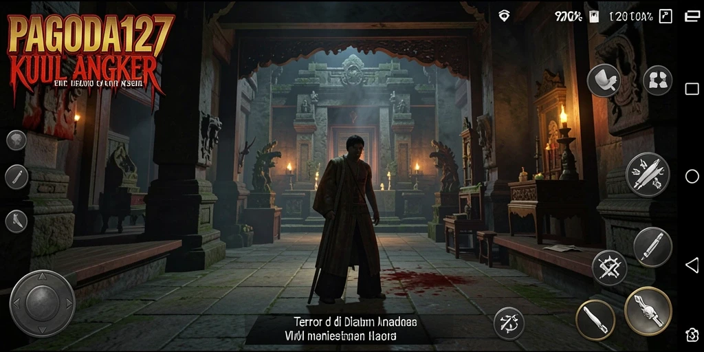 Tampilan gameplay menegangkan dalam kuil angker di PAGODA127.